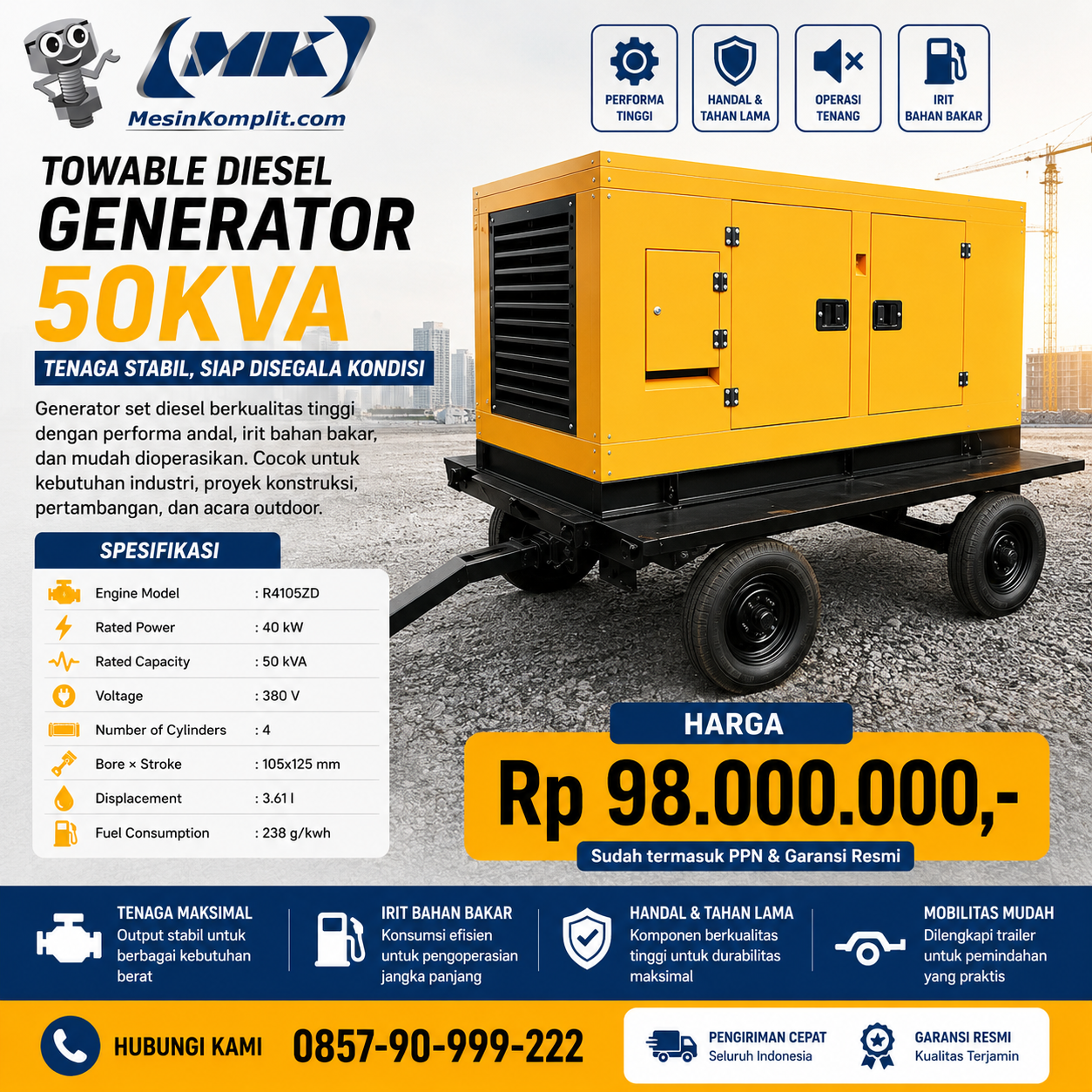 Mobile Diesel Genset 50KV...
